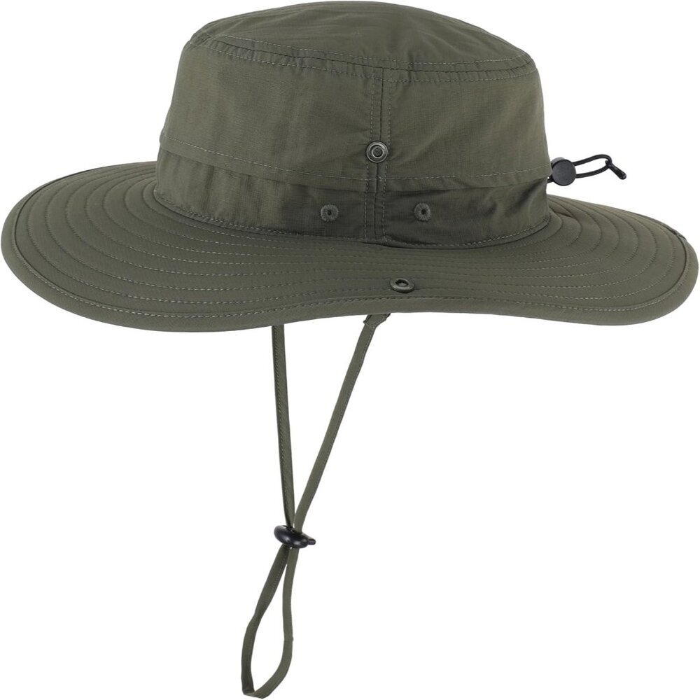 Unisex Army Green 100% Nylon Wide Brim Boonie with Chin Strap Classic Cowboy Hat
